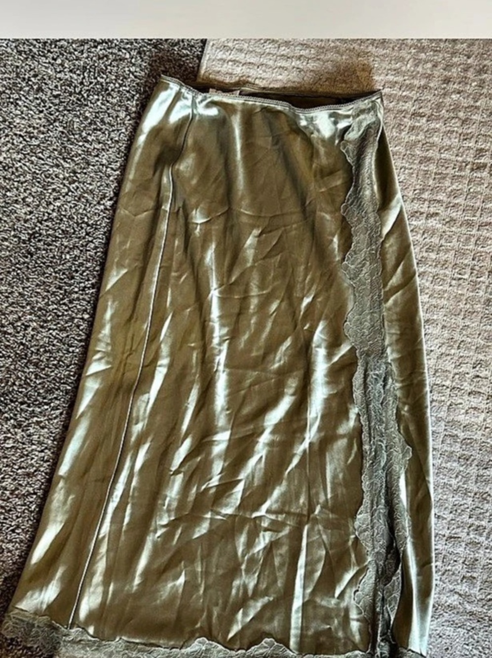 Topshop satin Lace-Trim maxi Skirt in green Size 8